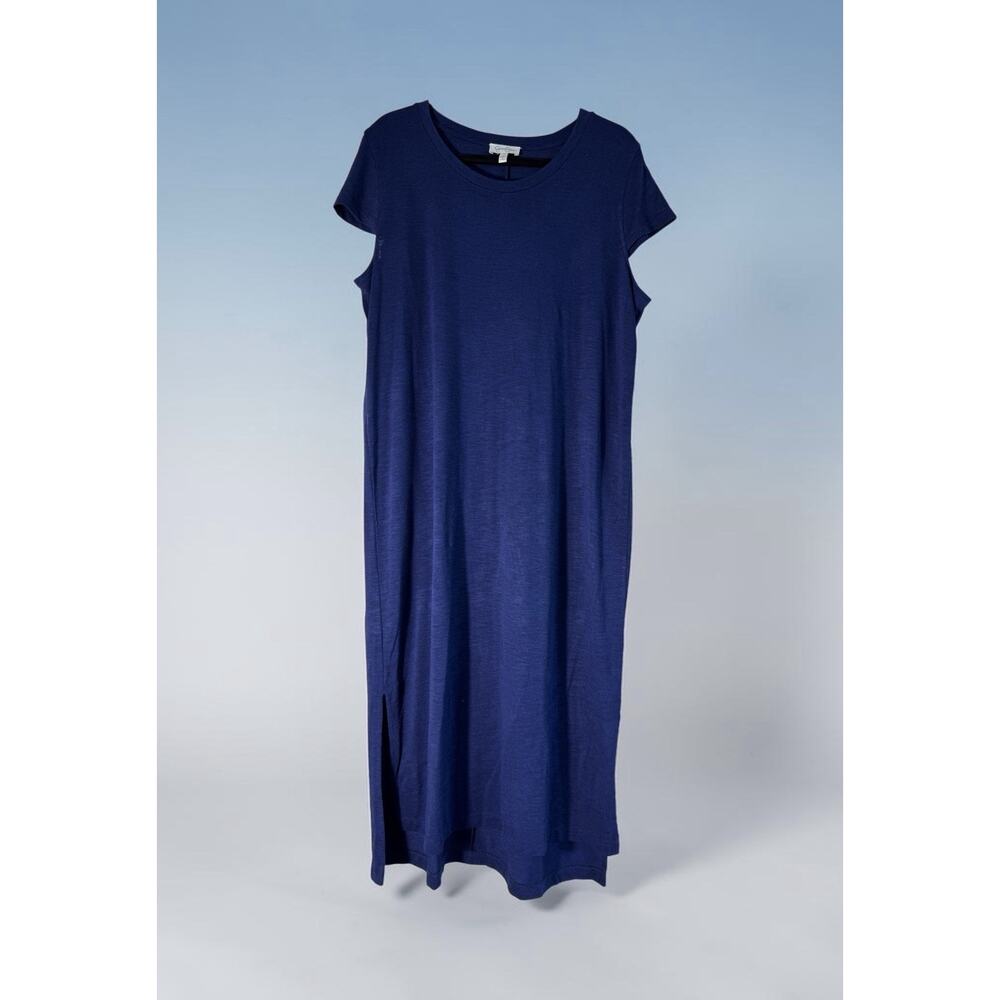 Jessica Simpson Women Midi Dress Size XXL Solid Navy Blue Cap Sleeves Basic